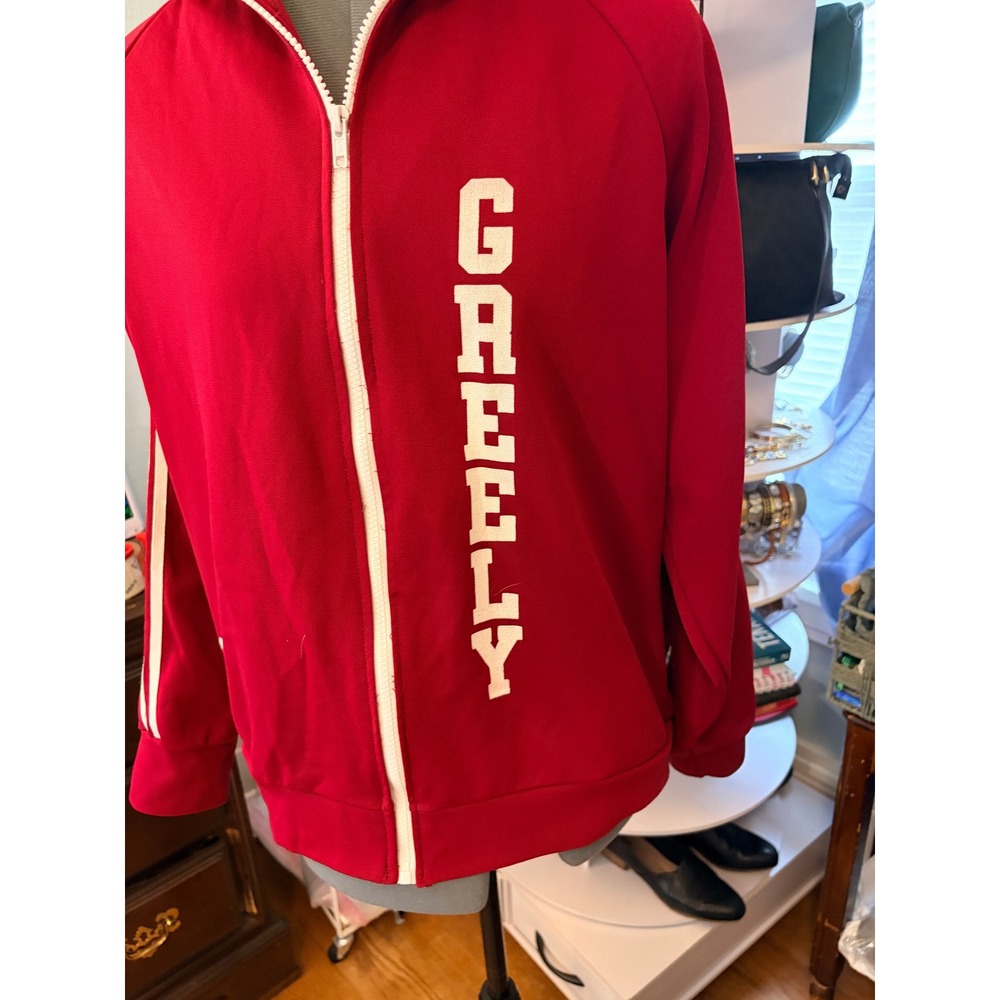 Broderick Track Jacket Adult 7 Large Red Greely Striped Sleeve Vintage 90s USA - Picture 4 of 8